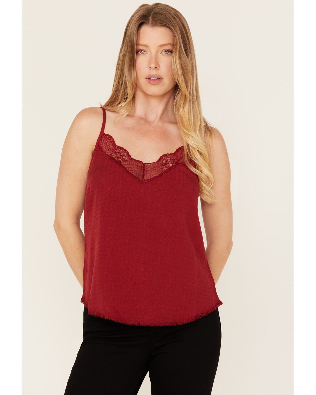 Image #1 - Idyllwind Women's Randa Lace Trim Cami, Wine, hi-res