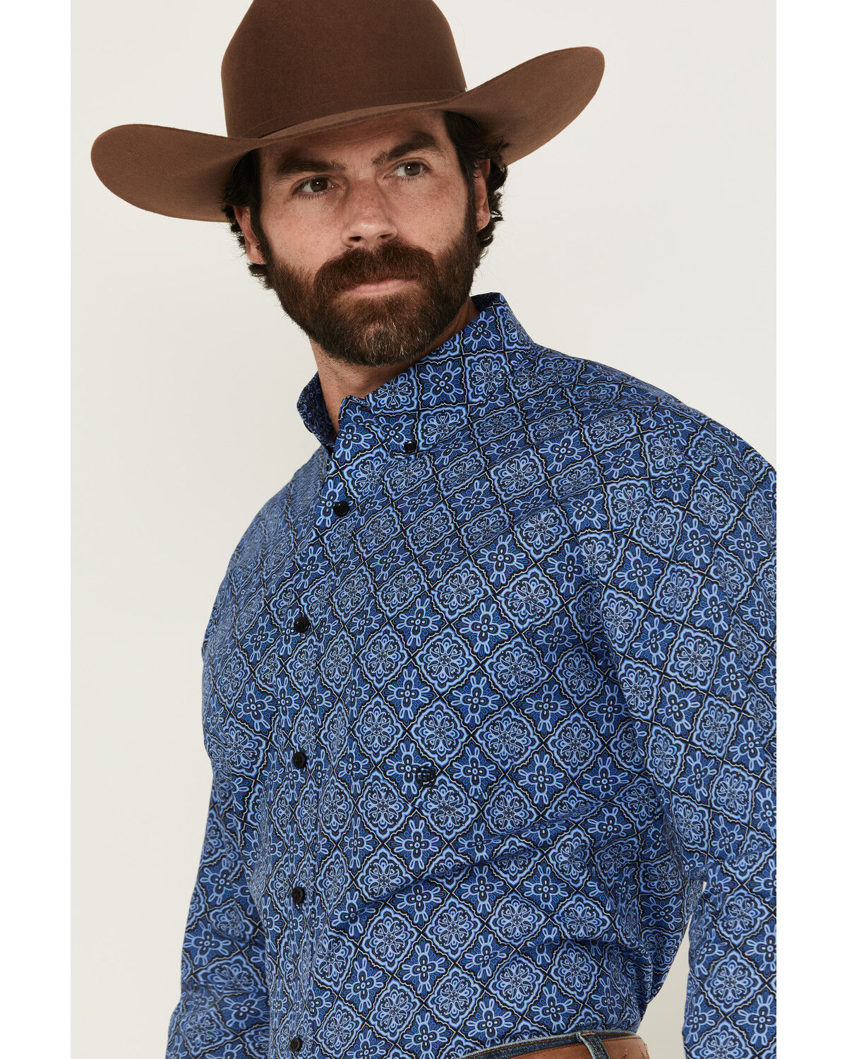 Image #2 - Roper Men's Amarillo Medallion Print Long Sleeve Button-Down Western Shirt, Blue, hi-res