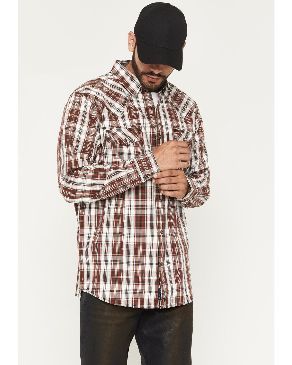 Image #2 - Moonshine Spirit&reg; Men's Red Tail Hawk Dobby Plaid Print Long Sleeve Snap Western Shirt, White, hi-res
