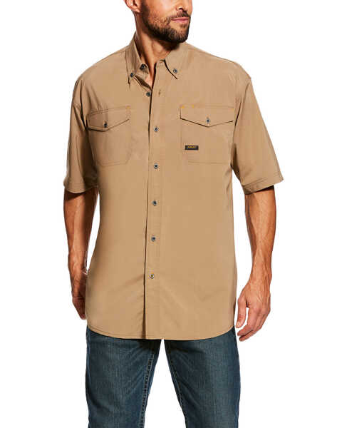 Ariat Men's Rebar Made Tough Vent Short Sleeve Work Shirt - Tall , Beige/khaki, hi-res
