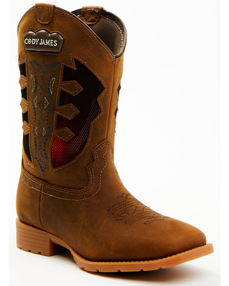 Cody James Boys' Light Up Western Boots - Wide Square Toe, Brown, hi-res