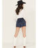 Image #3 - Rock & Roll Denim Women's High Rise Star Studded Microsuede Shorts, Navy, hi-res