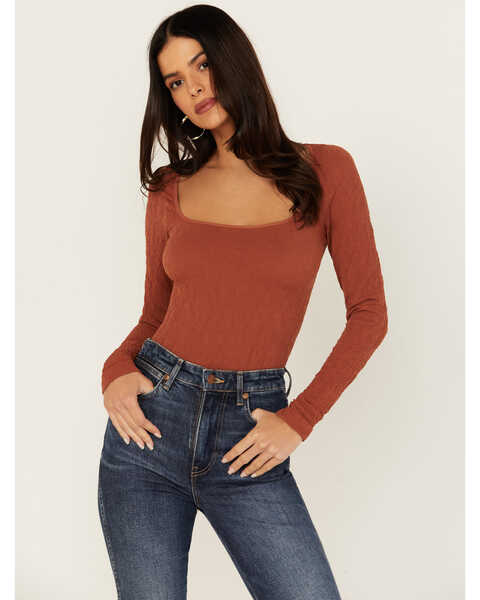 Free People Women's Have It All Long Sleeve Top , Rust Copper, hi-res