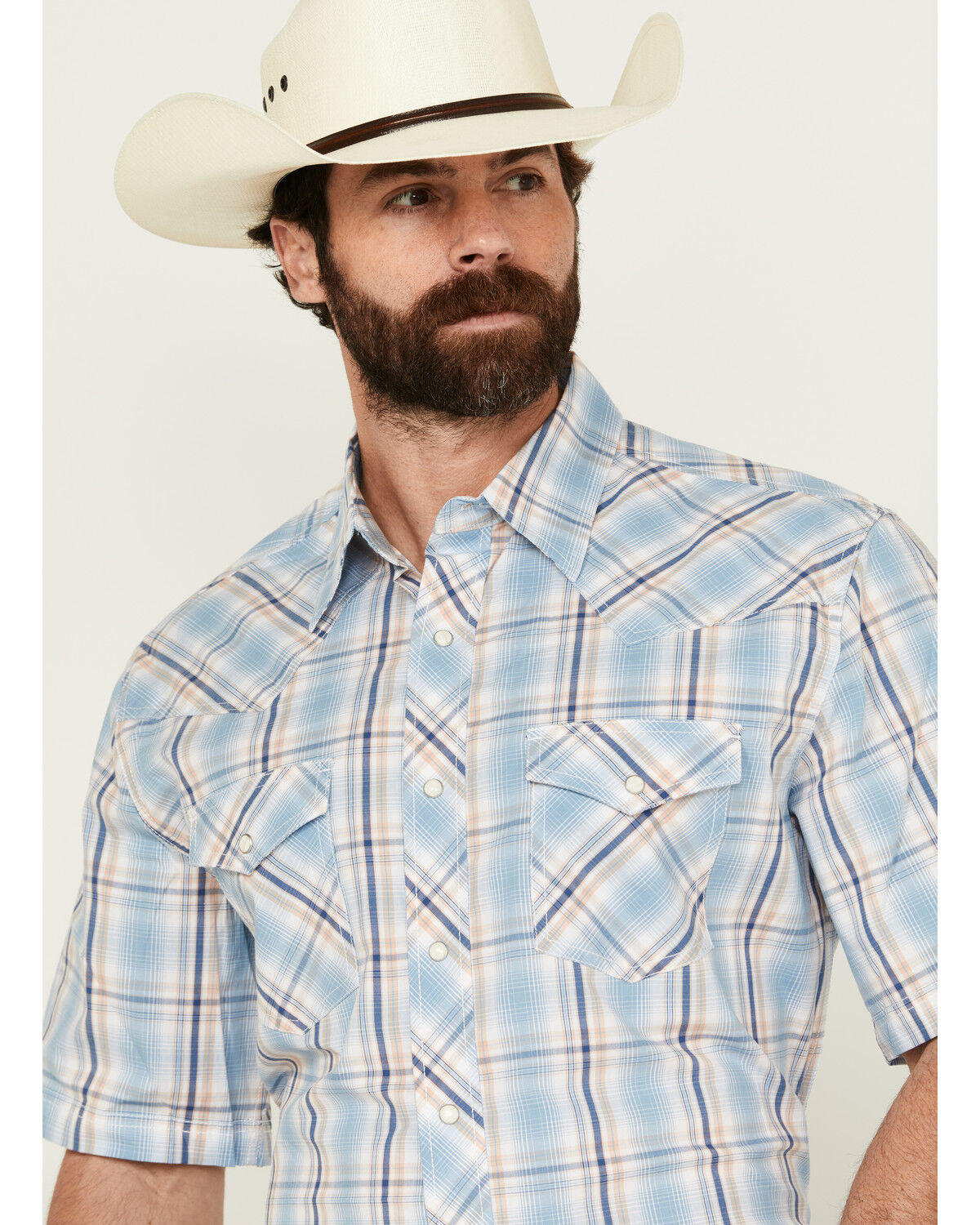 Image #2 - Wrangler 20X Men's Advanced Comfort Plaid Print Short Sleeve Snap Stretch Western Shirt, Blue, hi-res