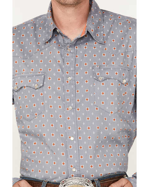 Image #3 - Roper Men's Large Geo Print Long Sleeve Pearl Snap Shirt, Grey, hi-res