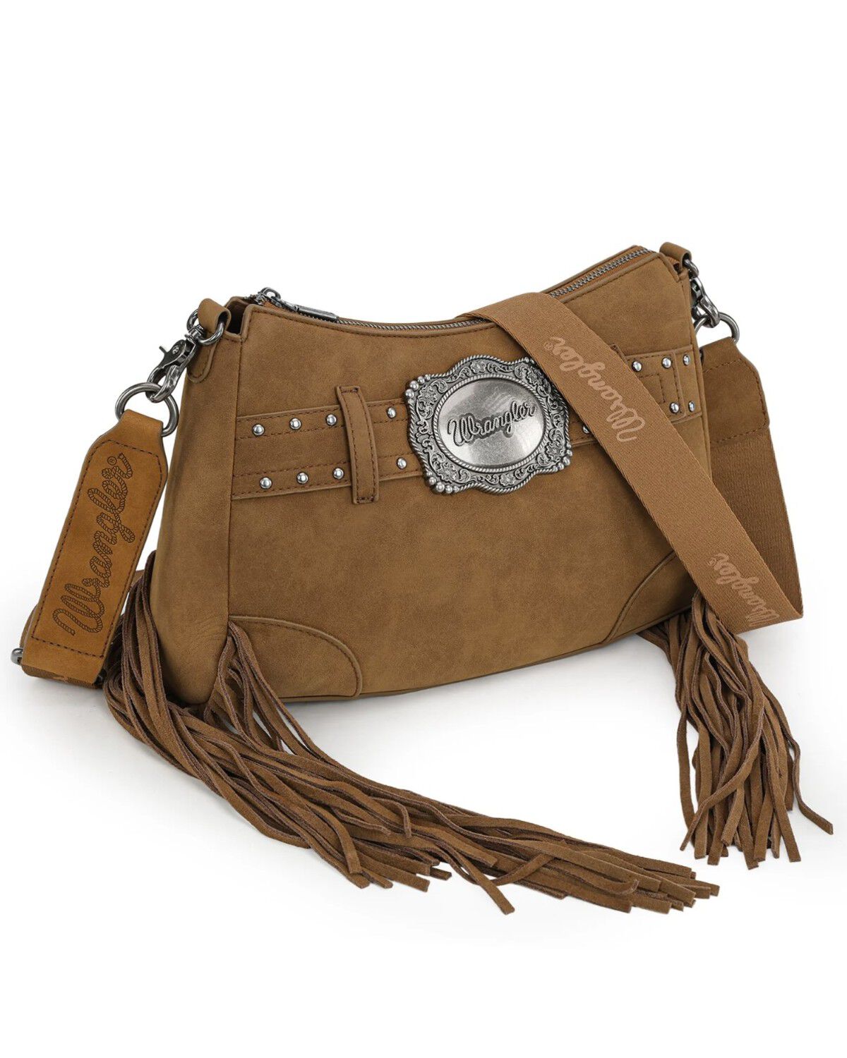 Wrangler Women's Fringe Buckle Hobo Bag, Brown, hi-res