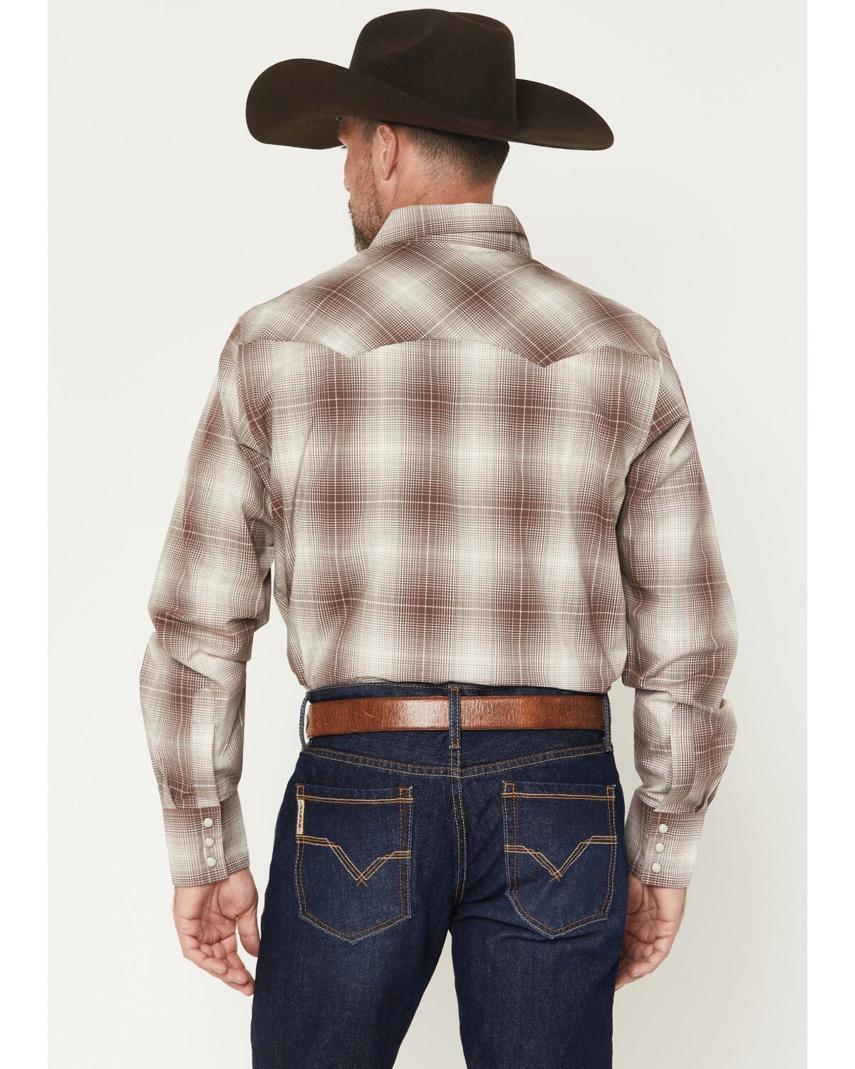 Image #4 - Wrangler Retro Men's Plaid Print Long Sleeve Snap Western Shirt - Tall, Brown, hi-res
