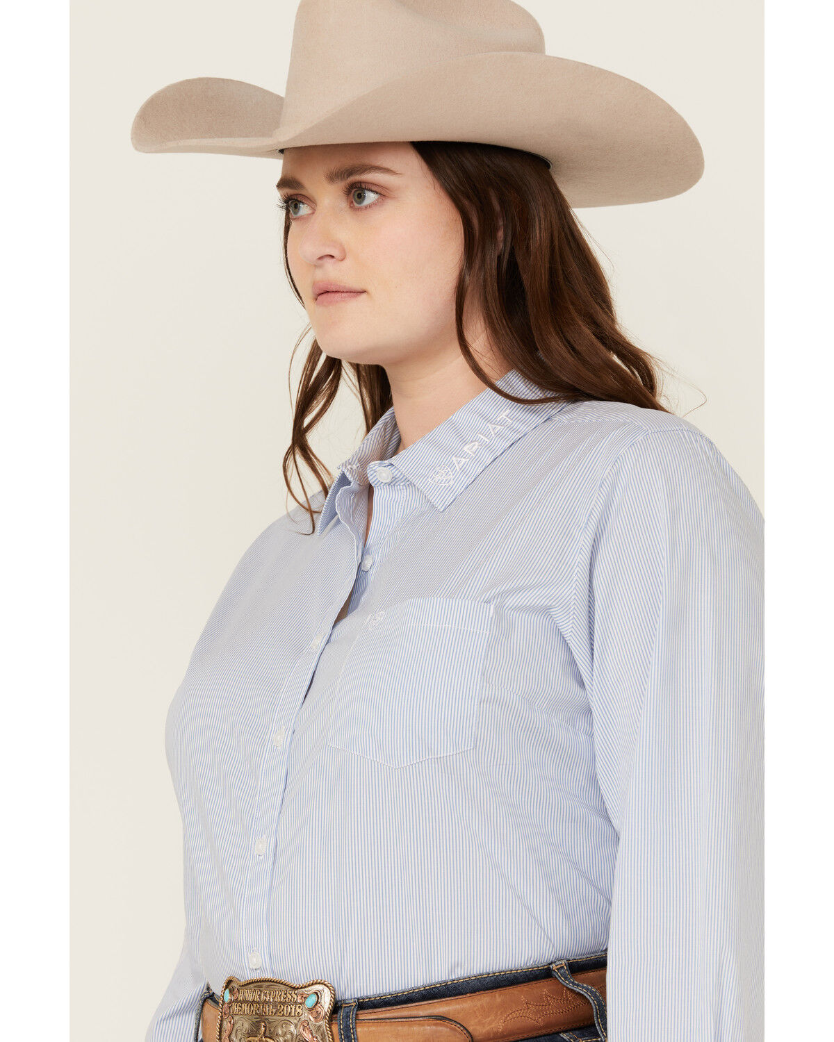 Image #2 - Ariat Women's Striped Team Kirby Long Sleeve Button-Down Stretch Western Shirt - Plus, Blue, hi-res