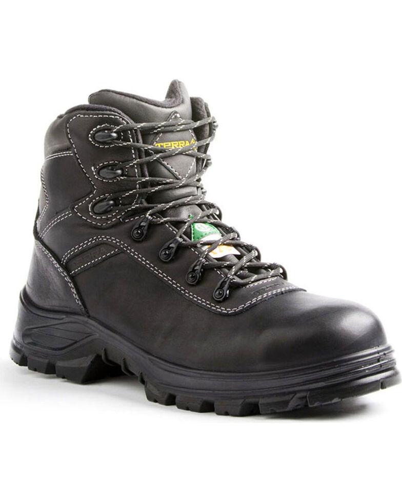 Terra Men's Black 6" Quinton Hiker Work Boots - Round Toe, Black, hi-res