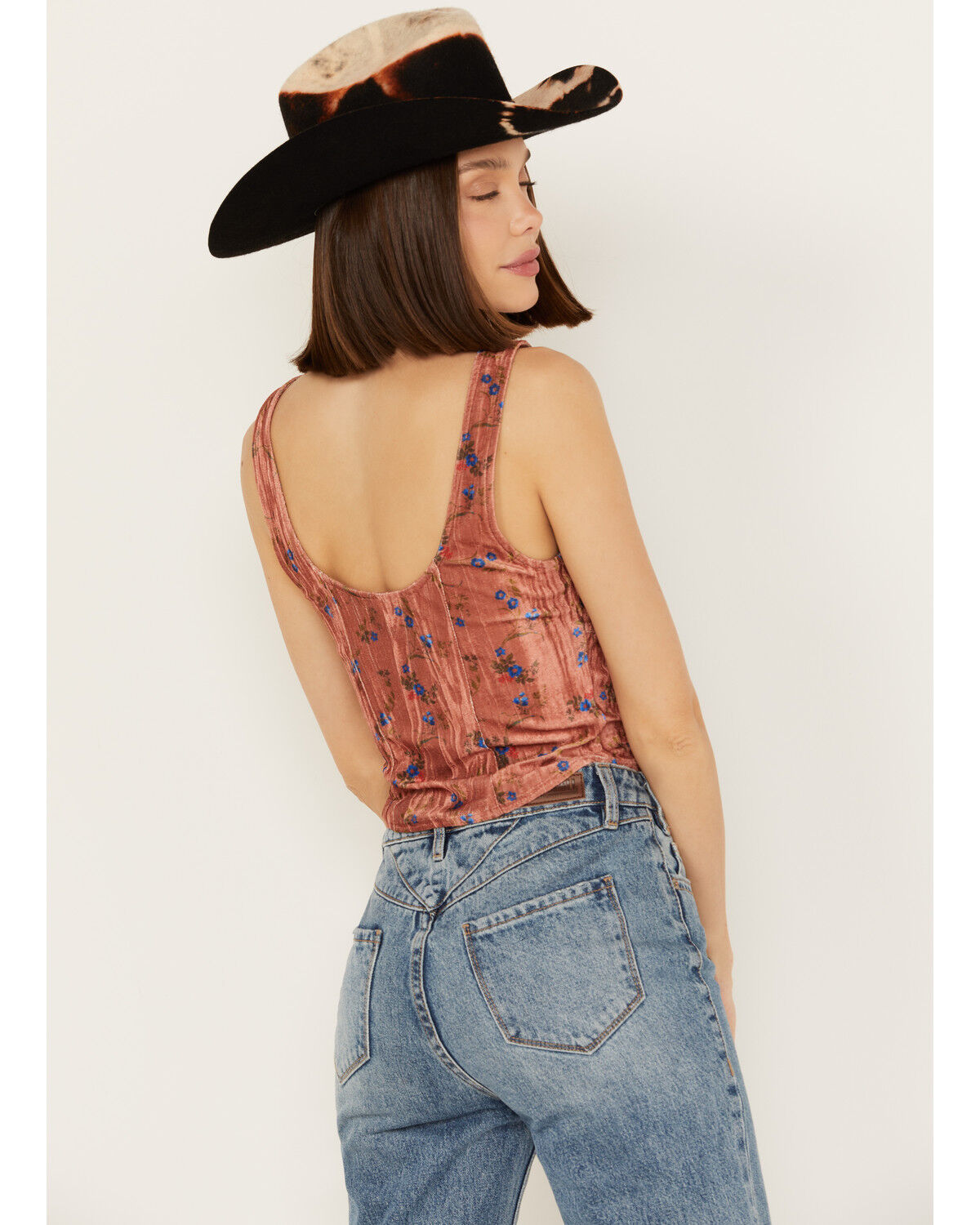 Image #4 - Beyond The Radar Women's Velvet Floral Corset Tank, Rust Copper, hi-res