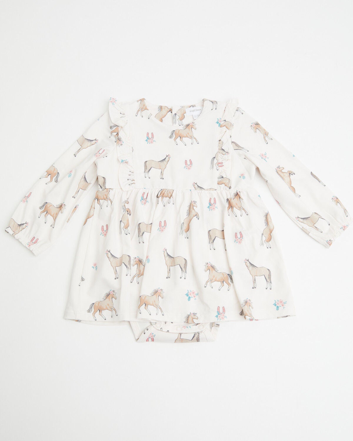 Image #1 - Angel Dear Infant Girls' Horse Print Onesie Dress, Pink, hi-res