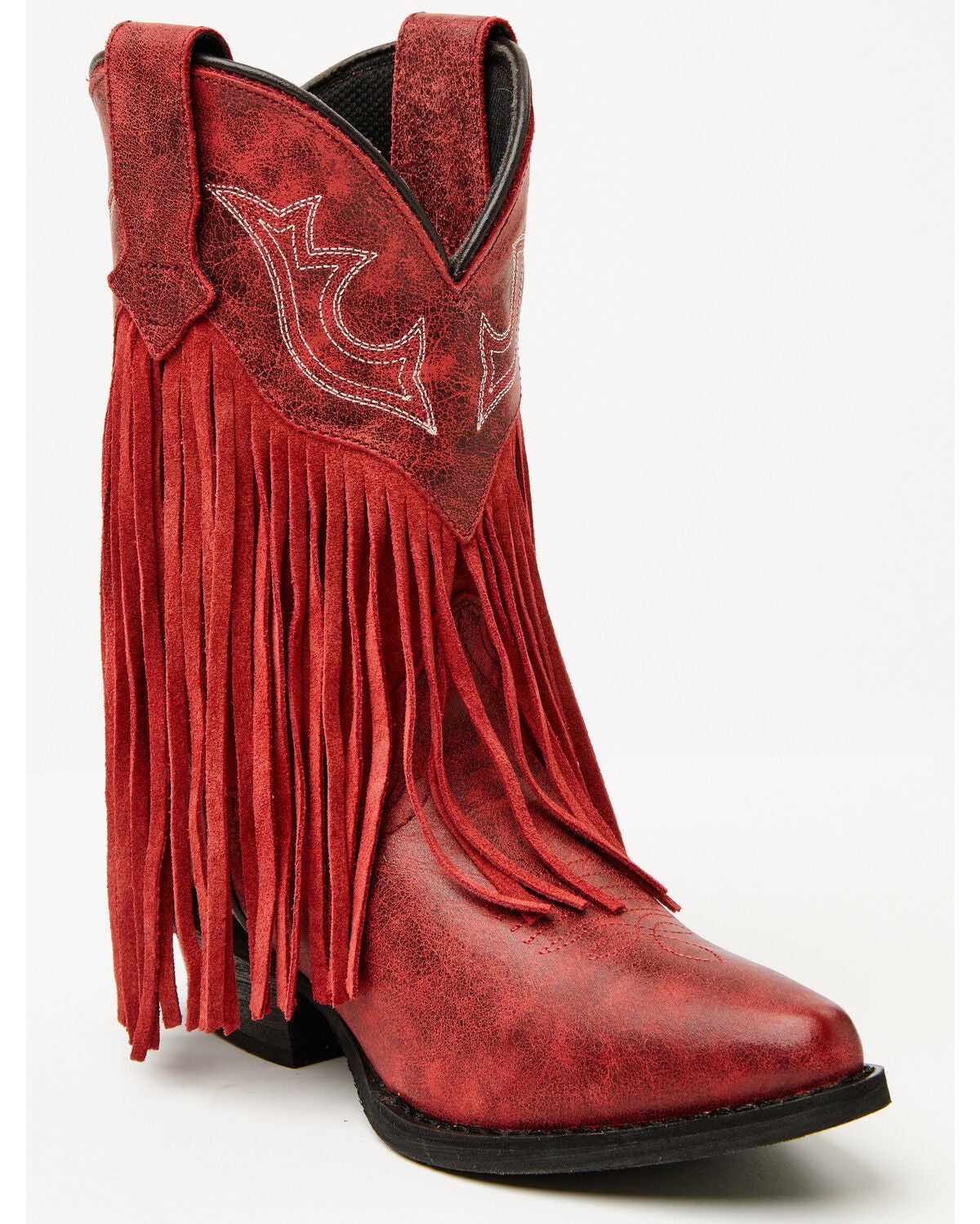 Dan Post Girls' Happy Trails Fringe Western Boots - Round Toe, Red, hi-res