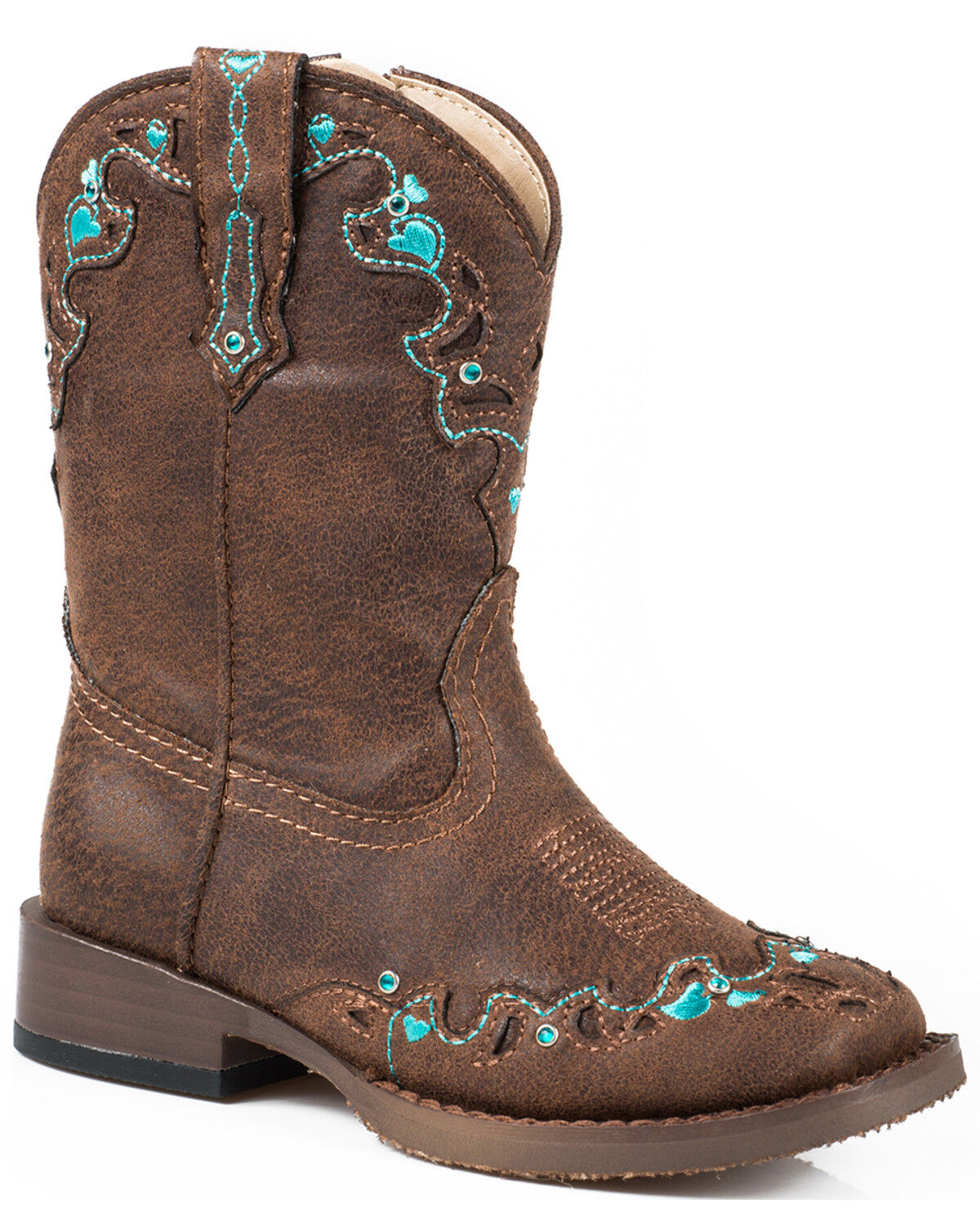 Image #1 - Roper Toddler Girls' Vintage Crystal Western Boots - Square Toe, Brown, hi-res