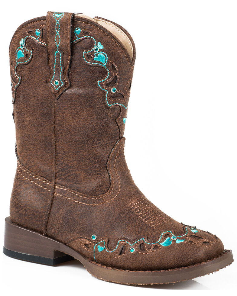Roper Toddler Girls' Brown Vintage Crystal Cowgirl Boots - Square Toe  , Brown, hi-res