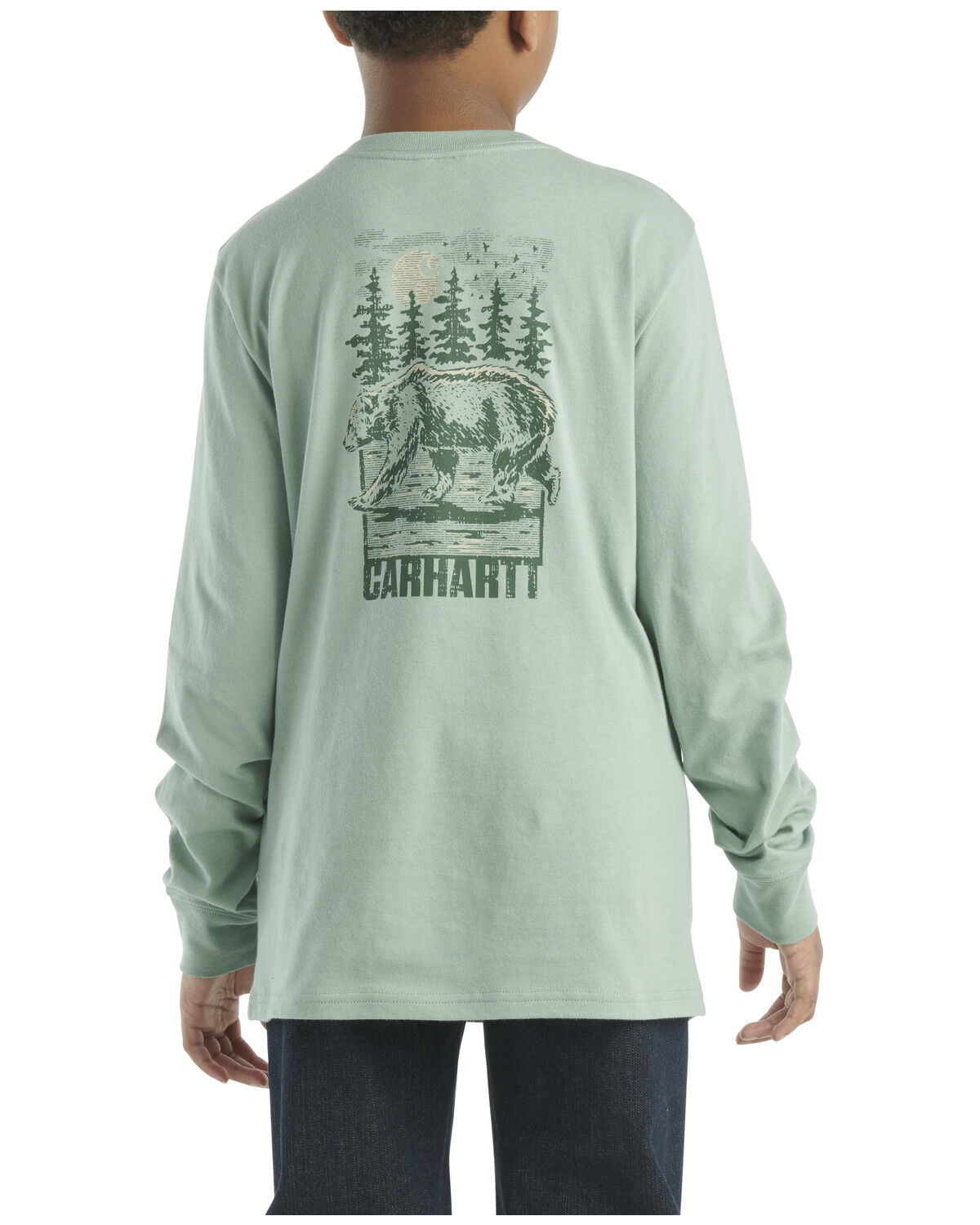 Image #1 - Carhartt Little Boys' Solid Bear Logo Long Sleeve Pocket T-Shirt, Green, hi-res