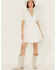 Image #1 - Yura Women's Lace Trim Short Sleeve Mini Dress , White, hi-res