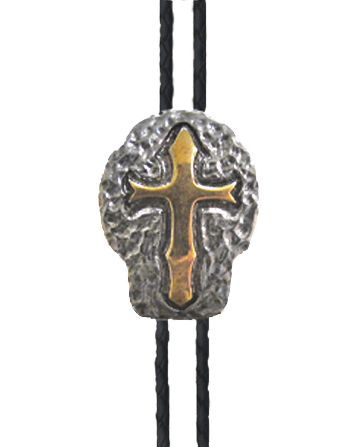 AndWest Men's Silver Hammered Cross Bolo Tie, Silver, hi-res