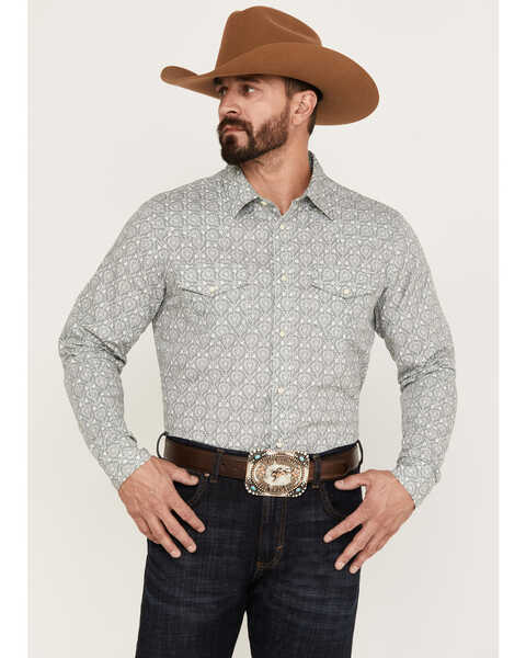 Gibson Men's Goldfield Floral Print Long Sleeve Western Snap Shirt , Steel, hi-res