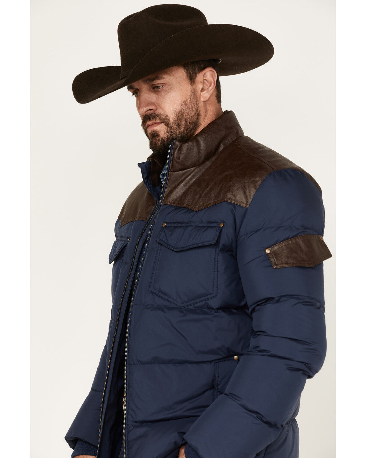 Image #2 - Cody James Men's Belmont Western Puffer Coat, Navy, hi-res