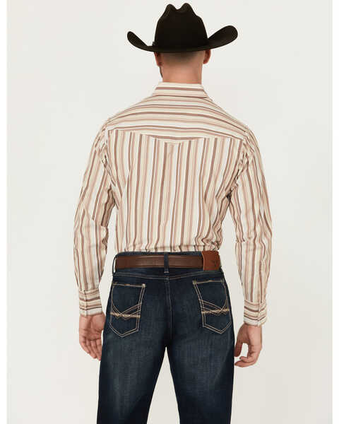 Image #4 - Ely Walker Men's Striped Print Long Sleeve Snap Western Shirt , Tan, hi-res
