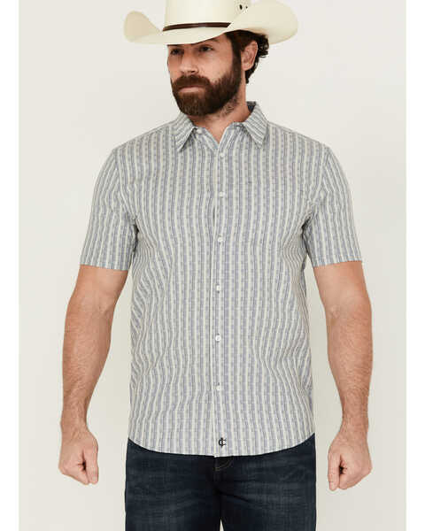 Image #1 - Cody James Men's Falling Diamond Striped Short Sleeve Button-Down Stretch Western Shirt - Tall , Light Blue, hi-res