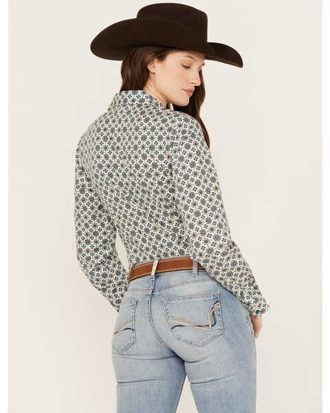 Image #4 - Cinch Women's Geo Print Long Sleeve Button Down Western Shirt, Cream, hi-res