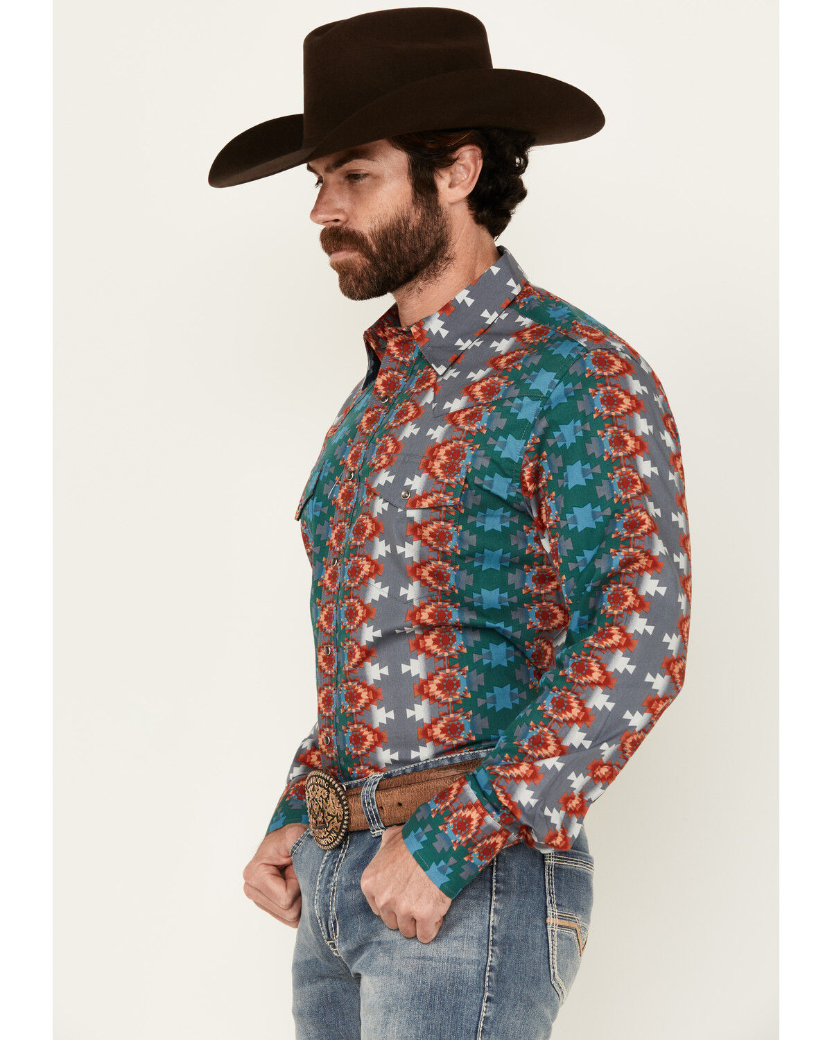 Image #2 - Wrangler Men's Checotah Southwestern Print Long Sleeve Snap Western Shirt - Big, Multi, hi-res