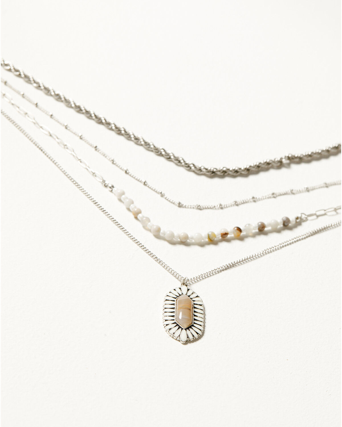 Image #1 - Shyanne Women's Beaded and Pendant Layer Necklace, Silver, hi-res