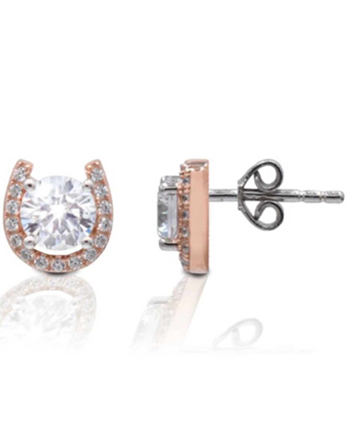 Image #1 - Kelly Herd Women's Rose Gold Horseshoe Stud Earrings, No Color, hi-res