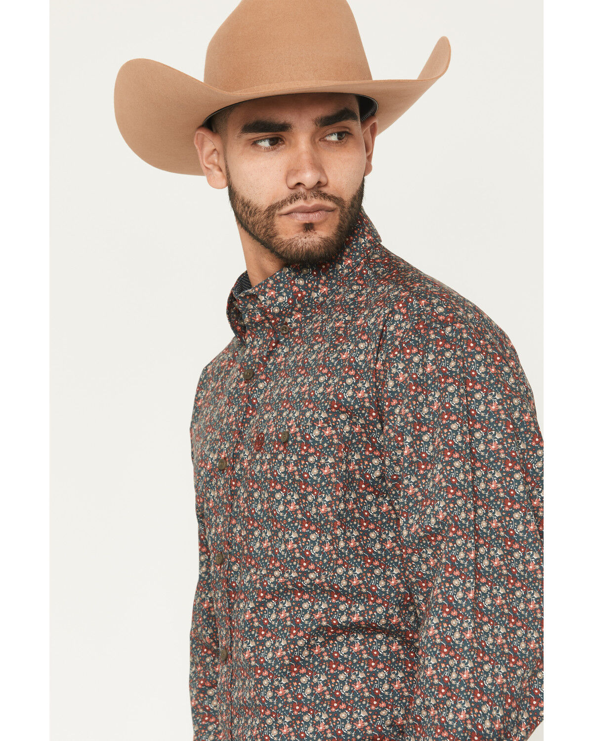 Image #6 - George Strait by Wrangler Men's Floral Print Long Sleeve Button-Down Stretch Western Shirt, Multi, hi-res