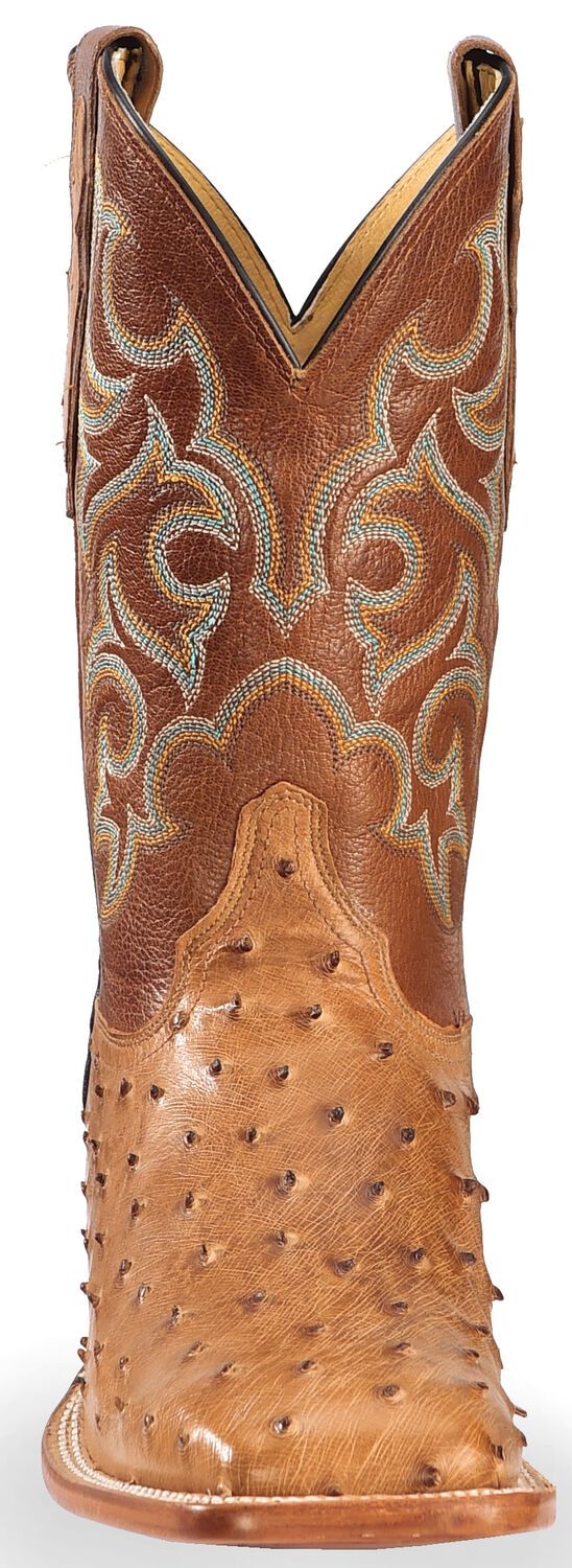 Image #4 - Justin Men's Waxy Full Quill Ostrich Western Boots - Broad Square Toe, Cognac, hi-res