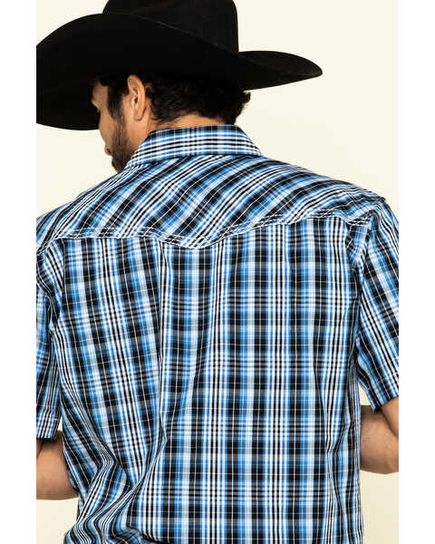 Image #5 - Cowboy Hardware Men's Heeler Plaid Short Sleeve Western Shirt , Blue, hi-res