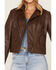 Image #3 - Cleo + Wolf Women's Faux Leather Moto Jacket, Brown, hi-res