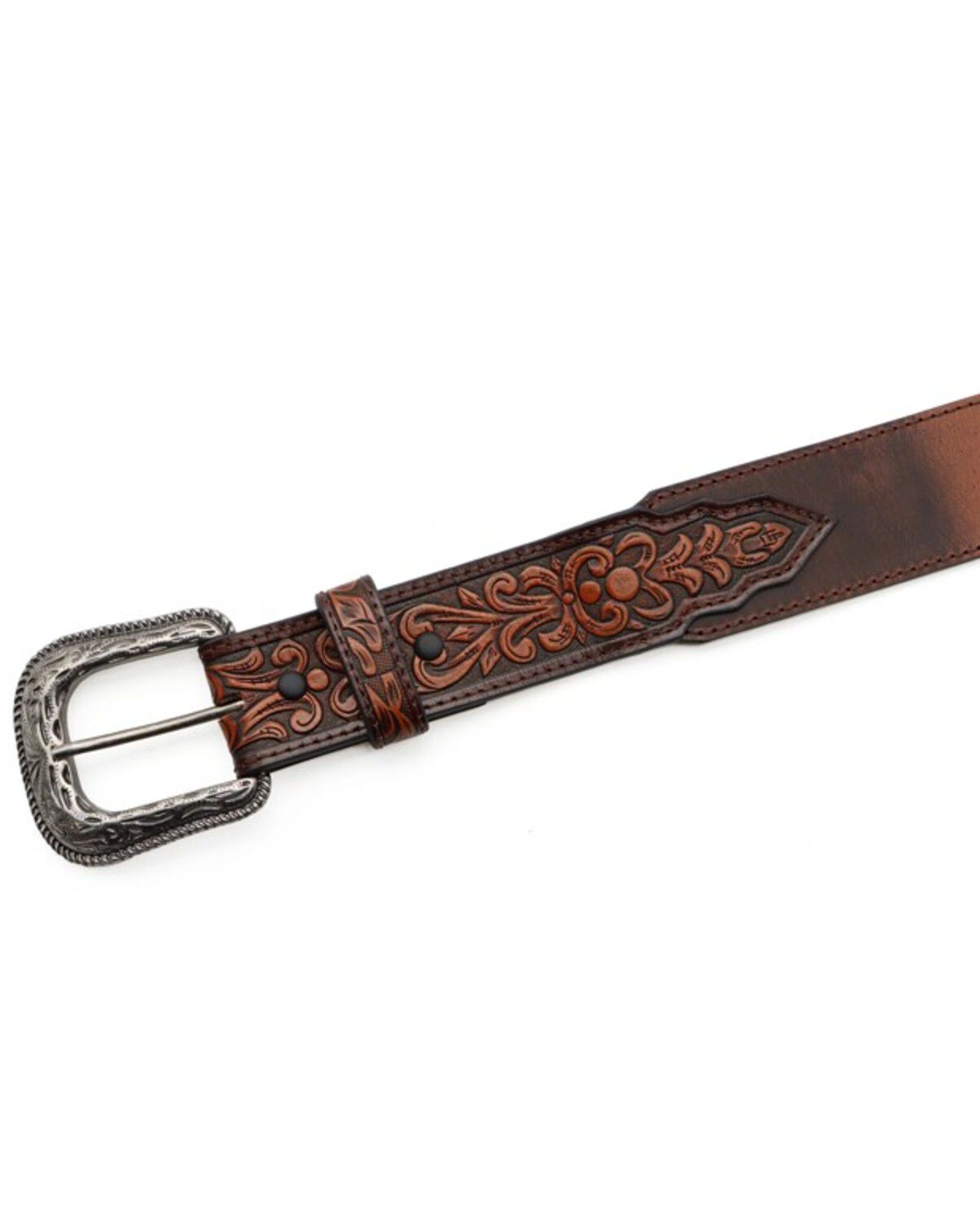 Image #2 - Cody James Men's Floral Tooled Leather Belt, Brown, hi-res