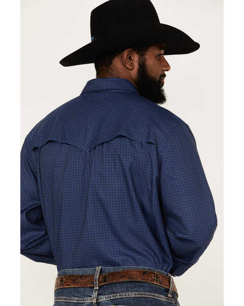 Image #4 - Rock & Roll Denim Men's Tek Geo Pattern Long Sleeve Snap Western Shirt, Blue, hi-res