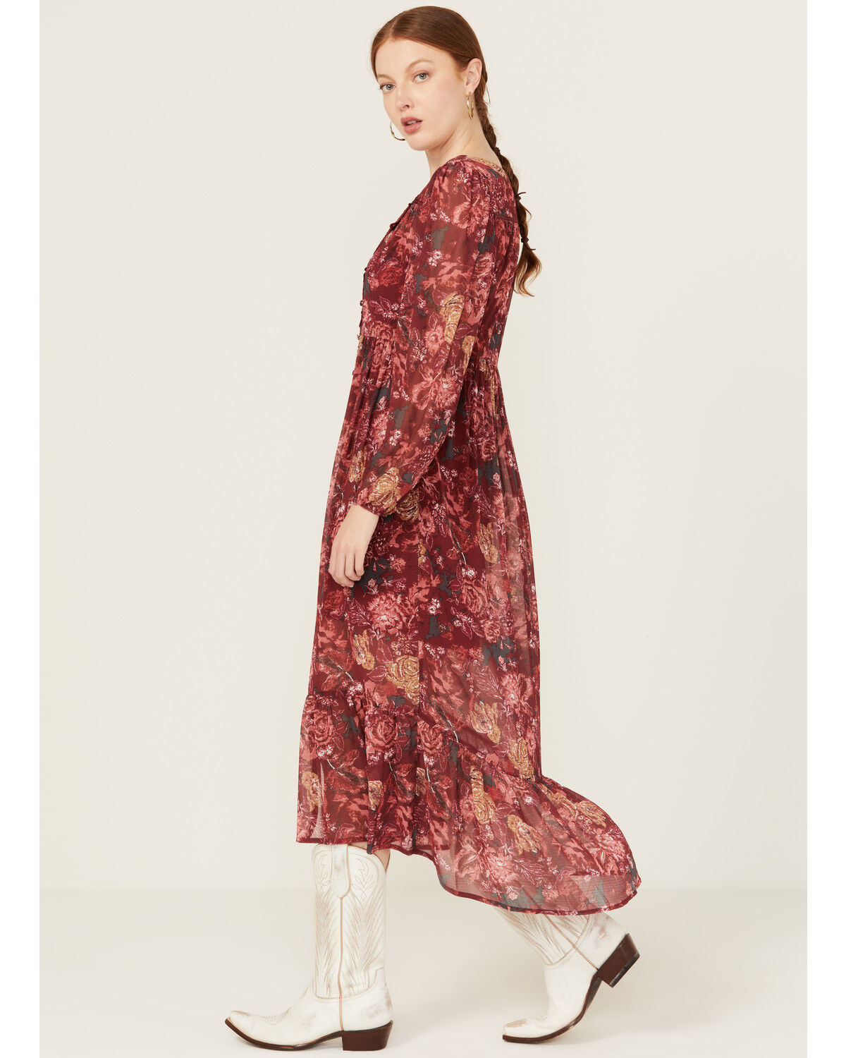 Image #2 - Beyond The Radar Women's Floral Print Crochet Trim Midi Dress, Multi, hi-res