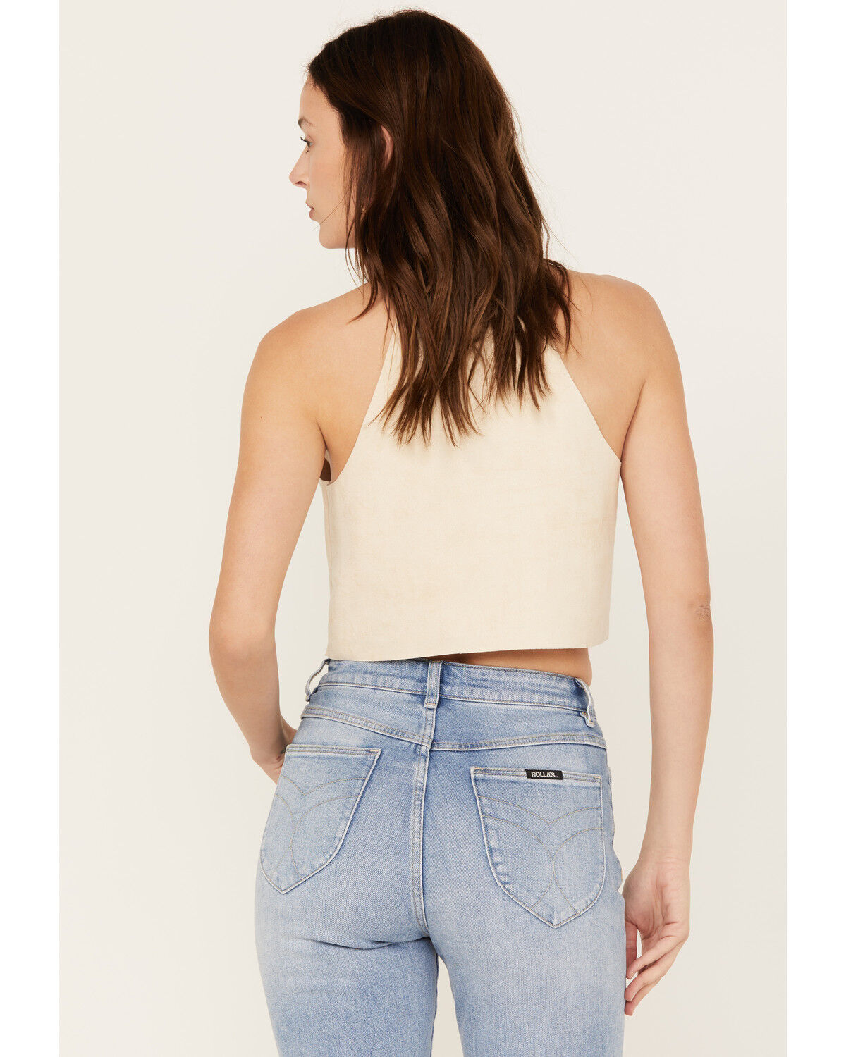 Image #4 - Vocal Women's Faux Suede Eyelet Halter Crop Top, Cream, hi-res