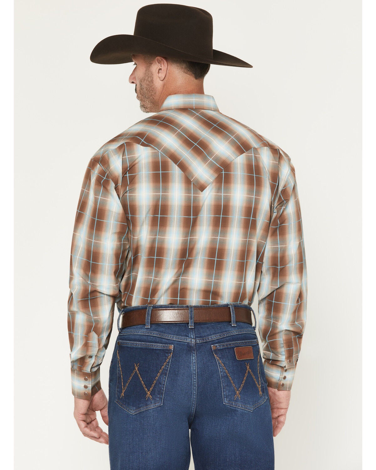 Image #4 - Stetson Men's Plaid Print Long Sleeve Snap Western Shirt, Brown, hi-res