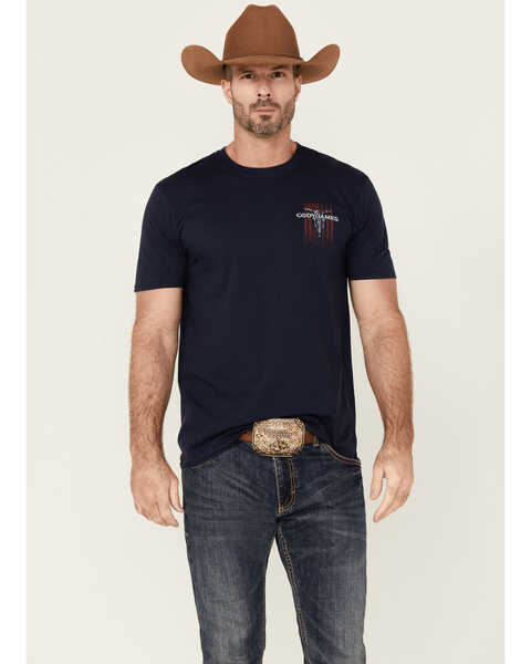 Cody James Men's Navy Bull Flag Graphic Short Sleeve T-Shirt , Navy, hi-res
