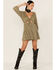 Image #2 - Lush Women's Tie Front Cutout Tiered Long Sleeve Dress, Olive, hi-res
