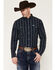 Image #1 - Ferrell Men's Chance Striped Print Long Sleeve Snap Stretch Western Shirt, Navy, hi-res