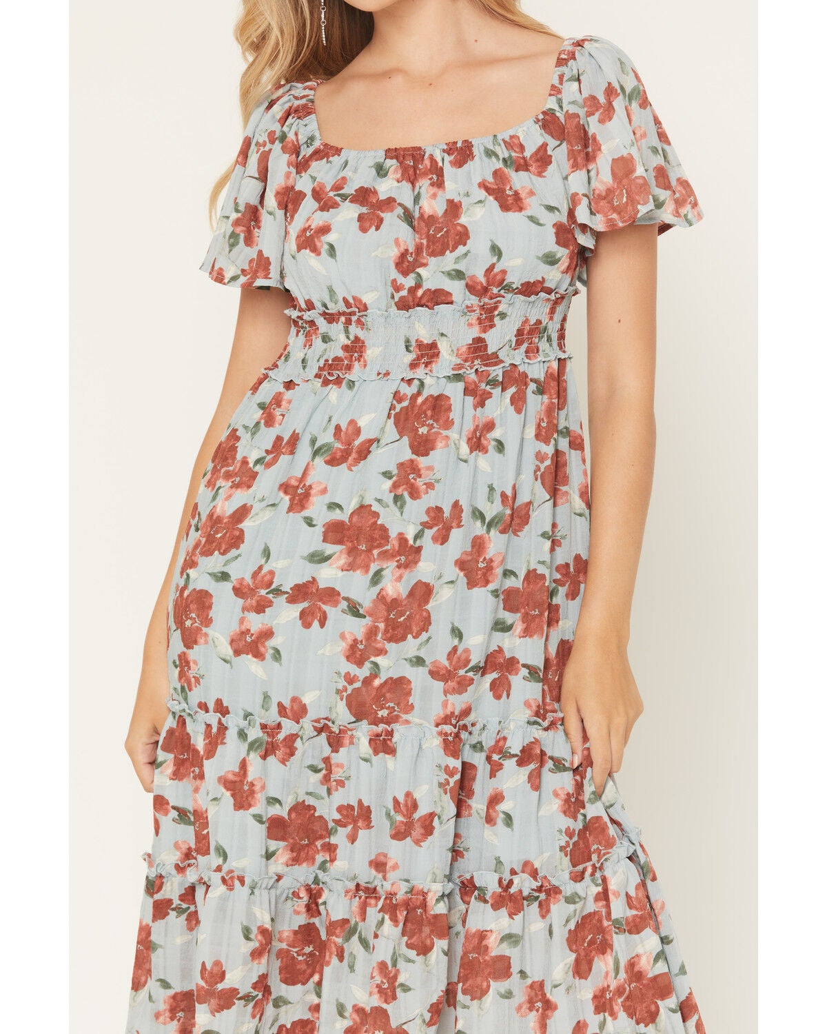 Image #3 - Wild Moss Women's Floral Print Ruffle Midi Dress, Blue, hi-res