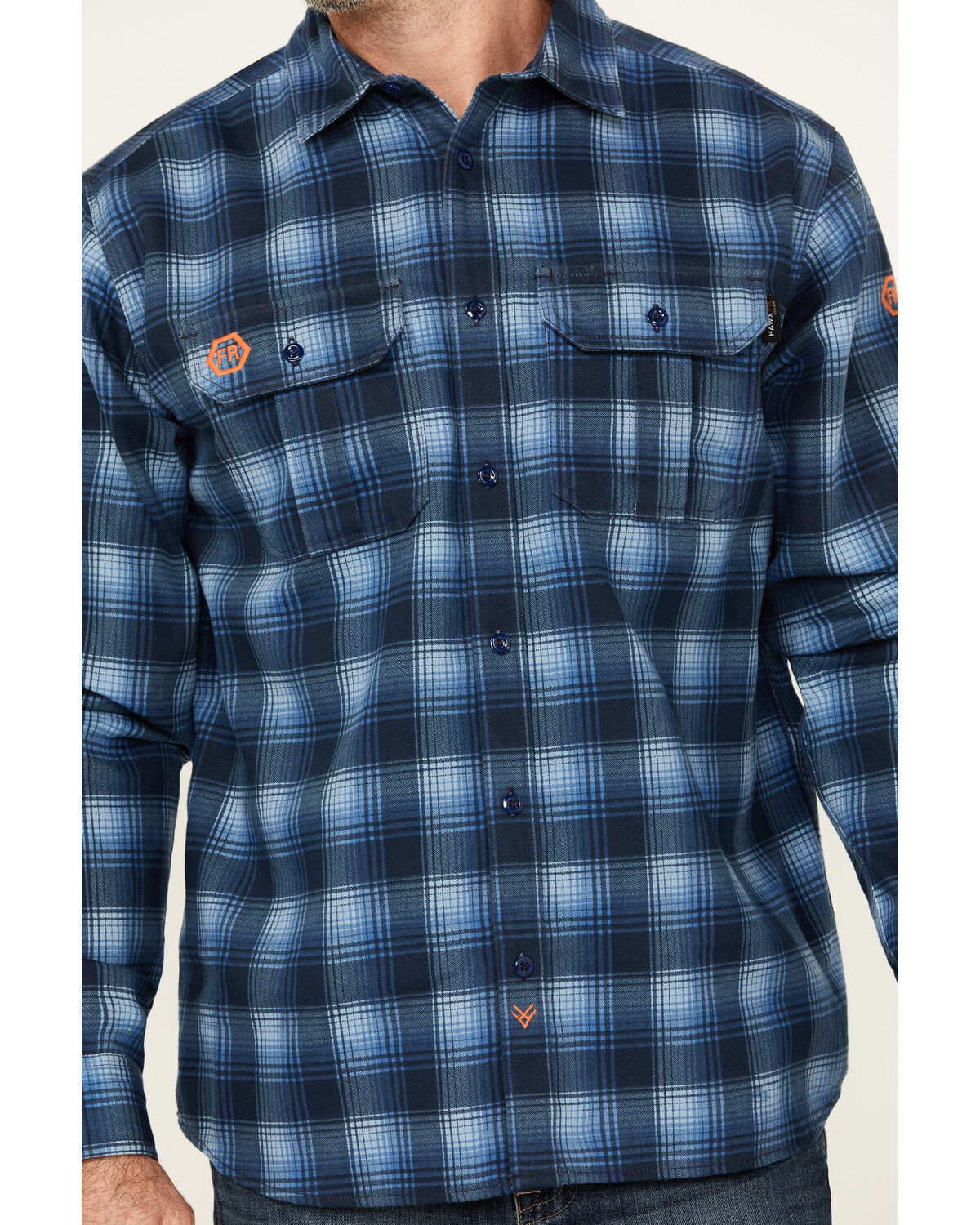 Image #3 - Hawx Men's FR Plaid Print Long Sleeve Button-Down Western Work Shirt, Navy, hi-res