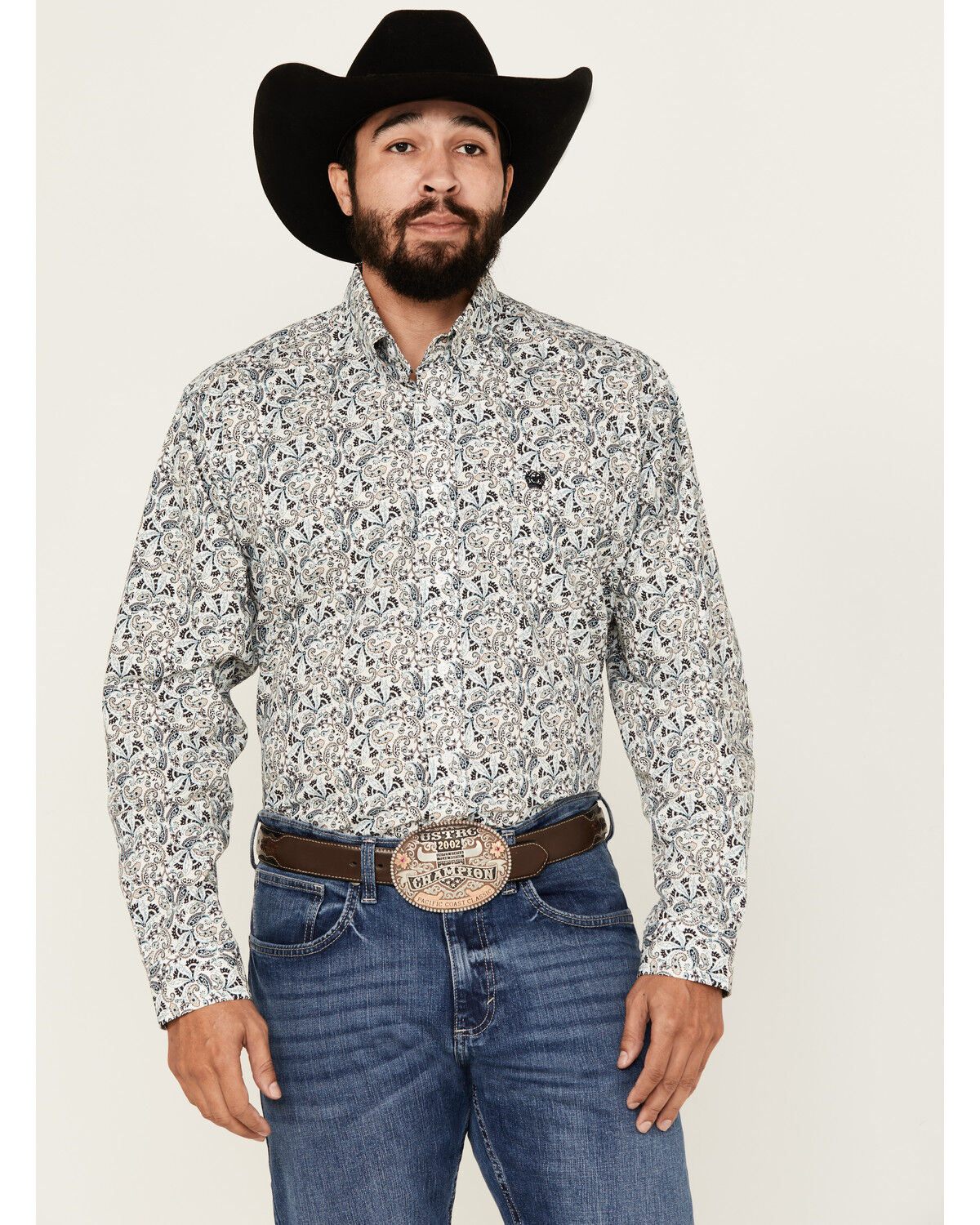 Image #1 - Cinch Men's Paisley Print Long Sleeve Button-Down Western Shirt, White, hi-res