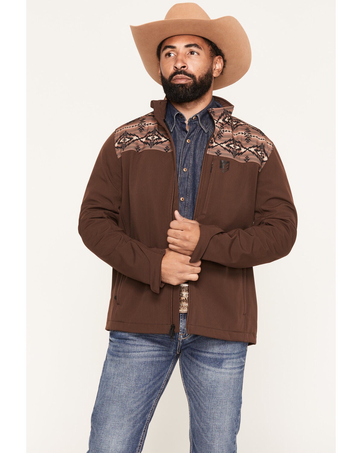 RANK 45&reg; Men's Fairfield Southwestern Yoke Softshell Jacket, Coffee, hi-res