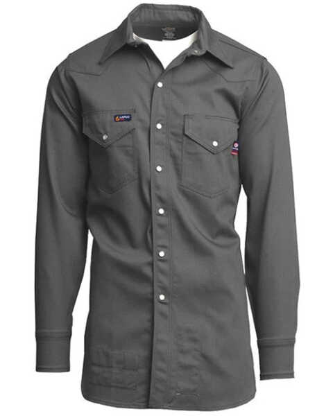 Lapco Men's FR Solid Long Sleeve Snap Western Work Shirt , Grey, hi-res