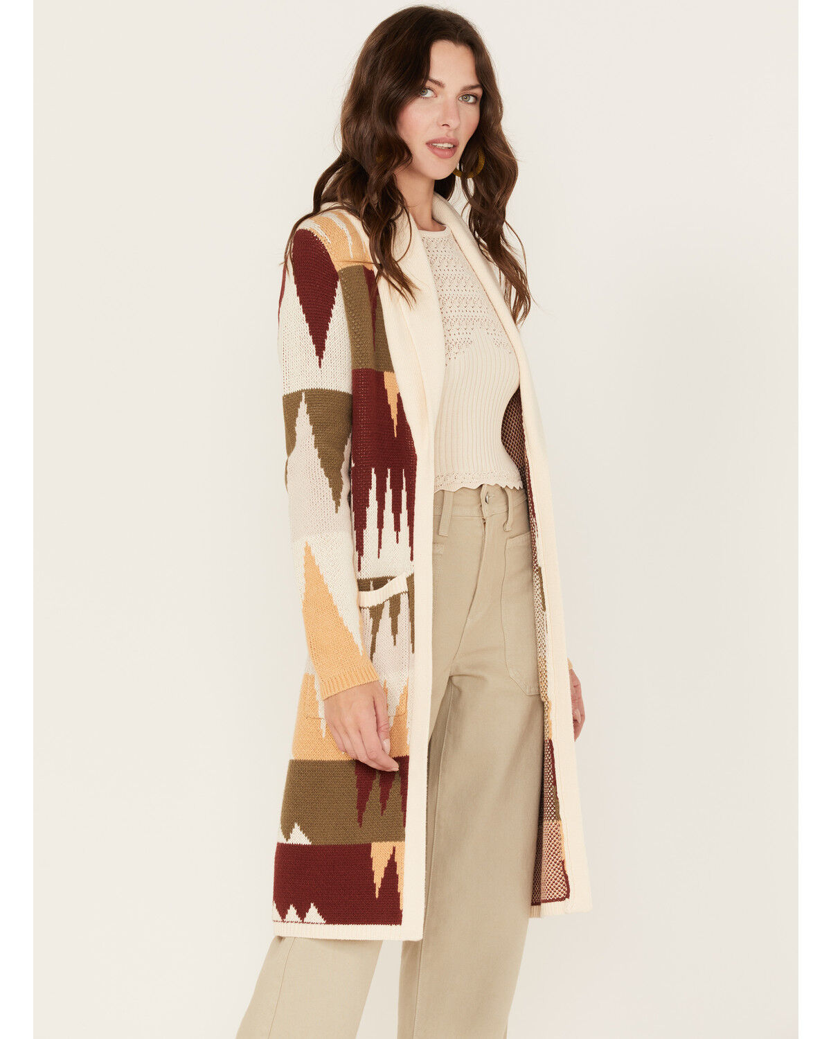 Image #1 - Shyanne Women's Geo Print Duster Cardigan, Ivory, hi-res