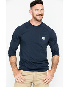 Carhartt Men's Solid Force Long Sleeve Work Shirt, Navy, hi-res