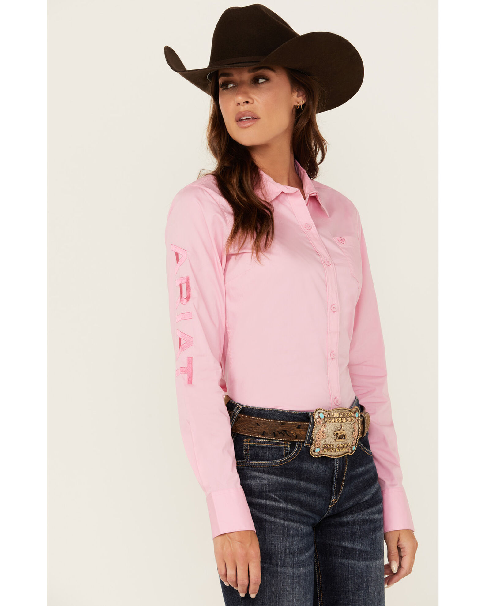 Ariat Women s Team Kirby Stretch LS Prism Pink Shirt XXL