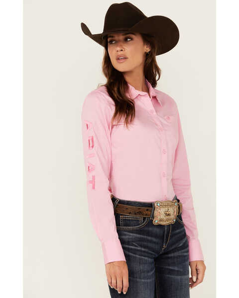 Ariat Women's R.E.A.L Team Kirby Long Sleeve Button-Down Stretch Western Shirt , Pink, hi-res